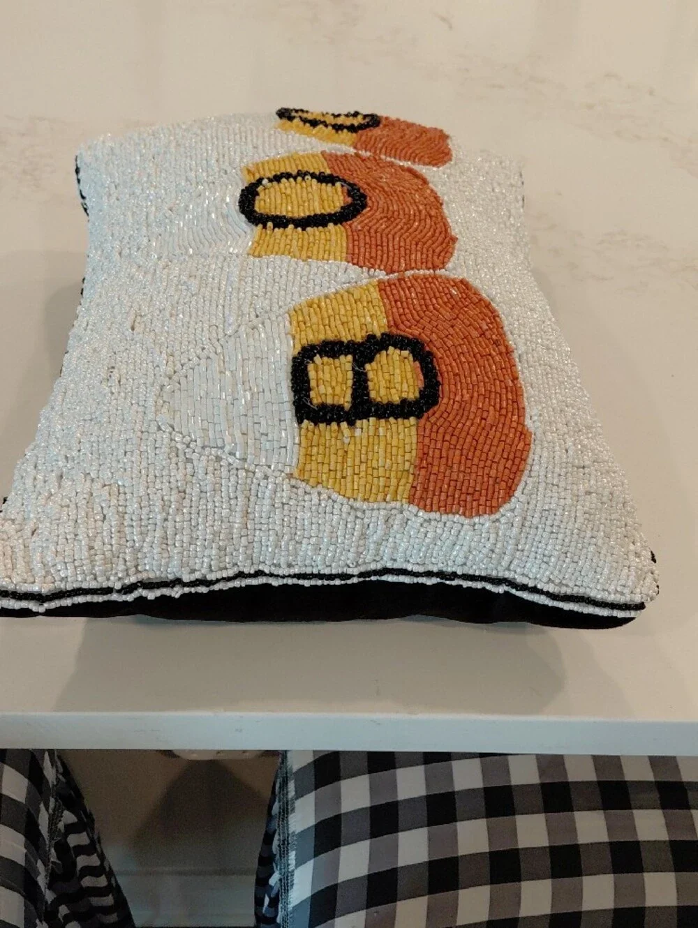 Beauifully Beaded Candy Corn Accent Pillow - White, Orange & Yellow...EUC...